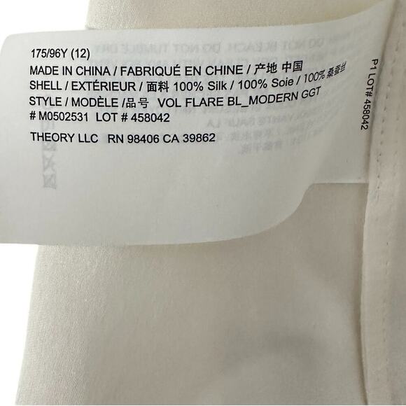 NWT Theory Flared Puff Sleeve Silk Blouse - Picture 7 of 10